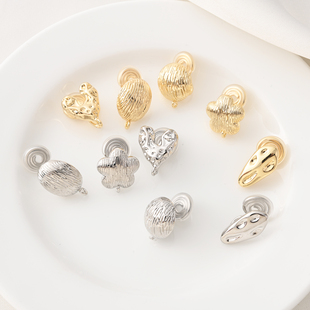 14K包金几何含硅胶垫蚊香盘耳夹手工diy耳环无洞电镀白金耳饰配件