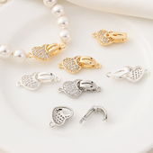 14K包金锆石桃心收尾扣手工diy手链扣头珍珠扣项链白金色连接扣