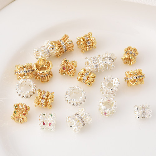 高保铜镀18K金镶锆双头花托隔珠