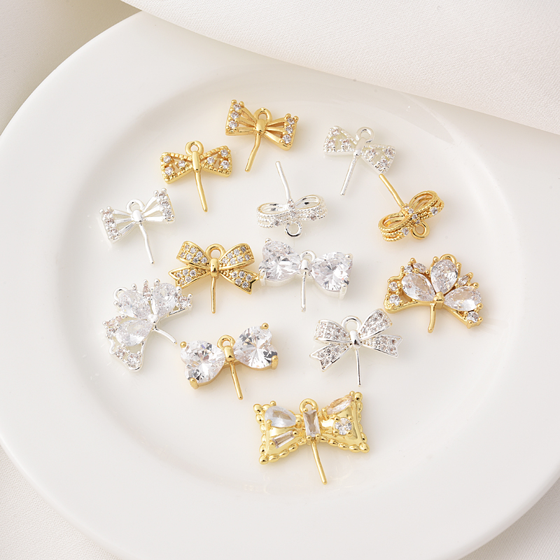 铜镀18K金镶锆石珍珠钉羊眼针