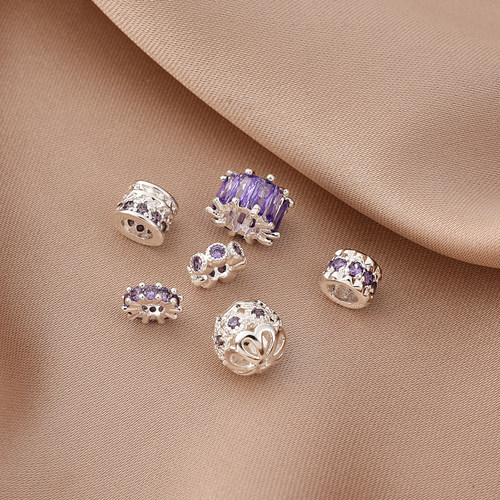 铜镀厚银镶紫锆手串车轮隔珠