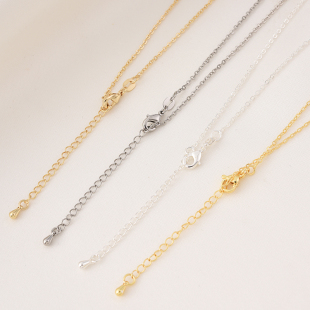 高保铜镀18K金扁O字成品项链手工diy饰品配件白金色14K颈链45 5CM