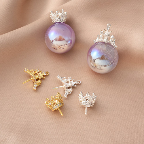 铜镀18K金保色皇冠城堡珍珠托