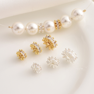 铜镀18K金高保镶锆石车轮隔珠手工diy珍珠手链电镀银串珠配饰材料