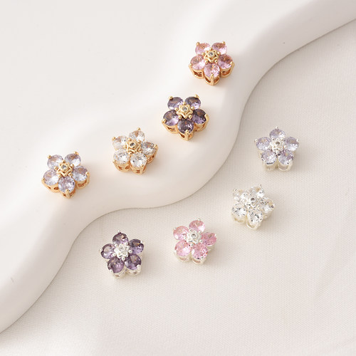 14K包金高保镶锆五瓣花隔珠