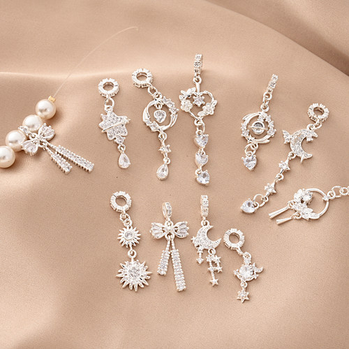 铜镀厚银保色镶锆石提溜吊饰挂件