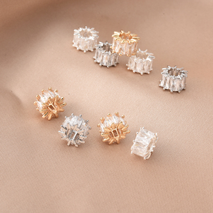 铜镀白金保色微镶锆石隔珠手工diy手串手链车轮珠材料大孔桶珠