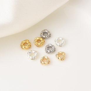 高保14K包金镶锆石打结麻花圆形隔珠手工diy串珠花环白金银色材料