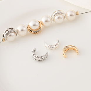 14K包金镶锆石月亮套珠圈手工diy手链项链电镀白金银色隔珠配件