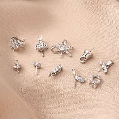 高保铜镀白金镶锆吊坠扣半孔珠托