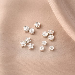 保色镀厚银花朵隔珠手工diy手链手串转运珠桃花铜钱币串珠材料