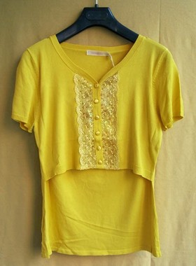 专柜正品 reserved 夏装假两件套女装短袖针织衫 9.9清仓特价