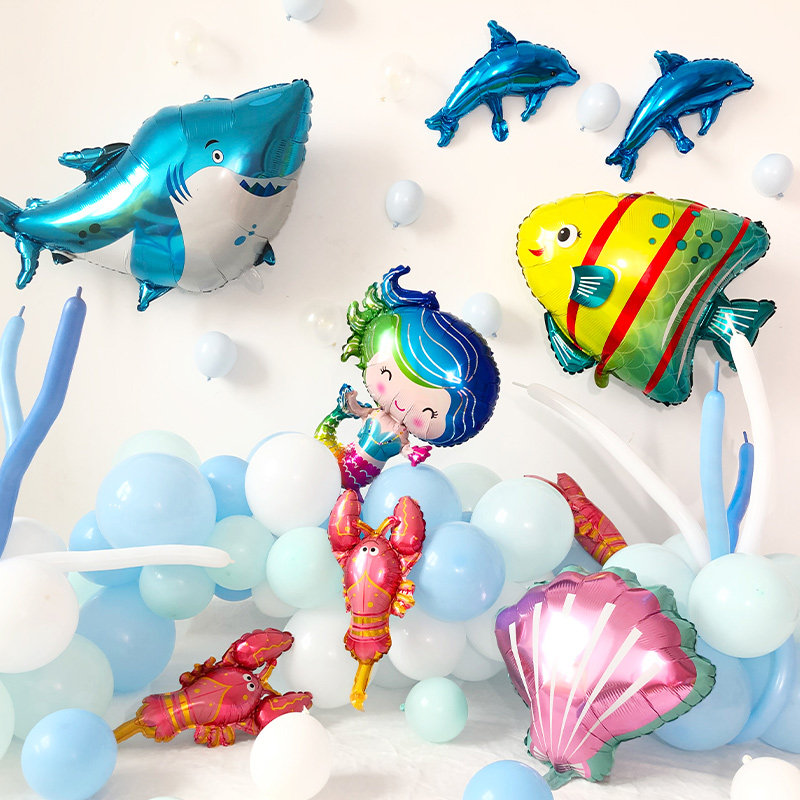 儿童宝宝海洋系列气球卡通生日趴体装饰品派对场景布置背景墙装扮