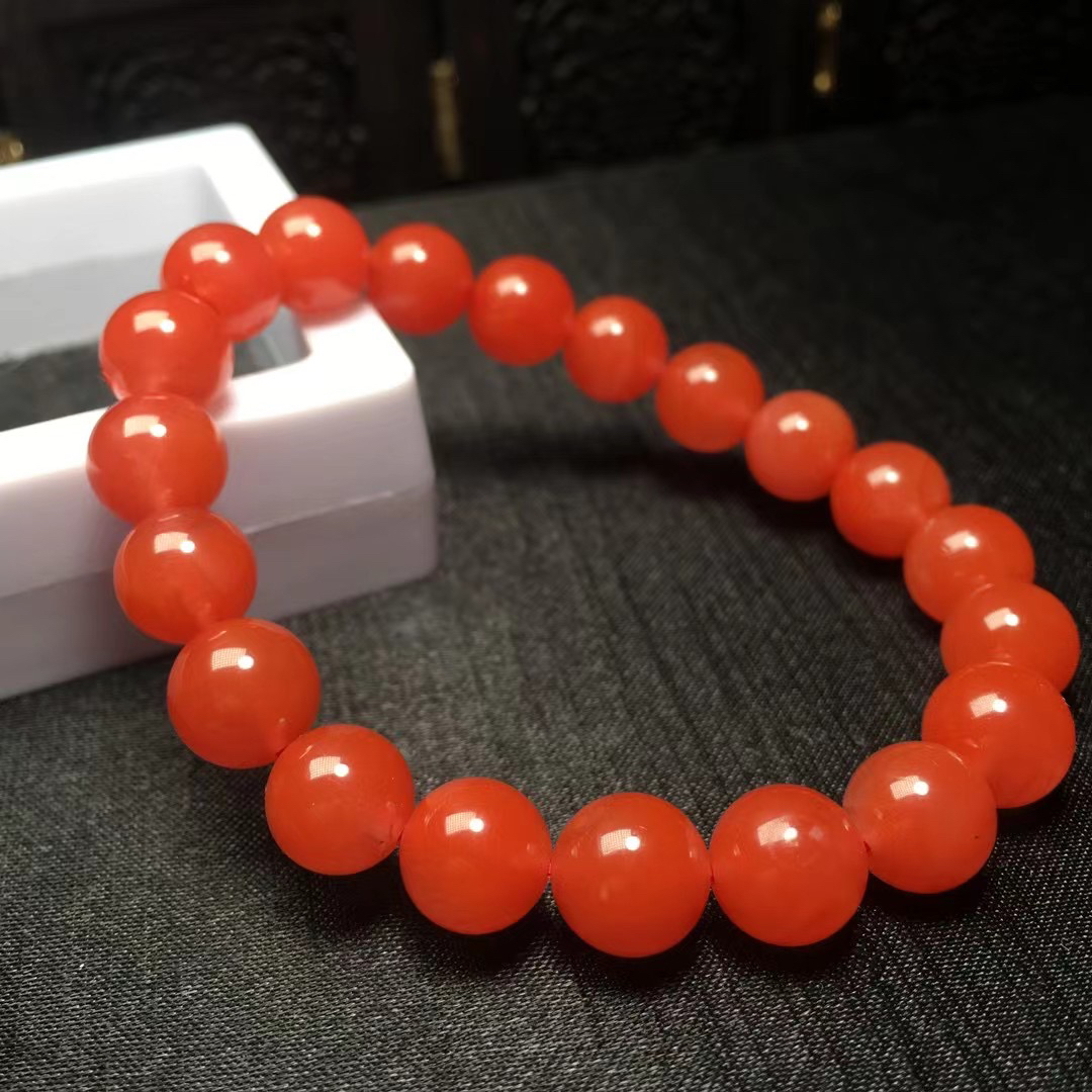 南红玛瑙单圈手链 柿子红 直径:9.7mm本命年红原石手串