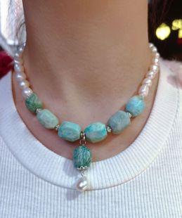 西班牙小众波西米亚人复古高级感天然珍珠天河石水晶项链锁骨链