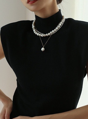 西班牙三层淑女风叠搭珍珠项链