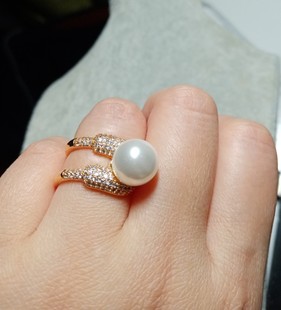 西班牙小众设计DADA BURMA闪耀夺目U形别针造型珍珠闪钻开口戒指