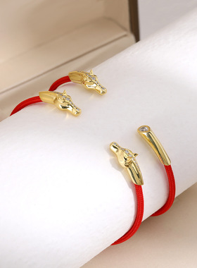 宋茜同款新年本命年马年红绳手镯开口银镀金情人节圣诞礼物女