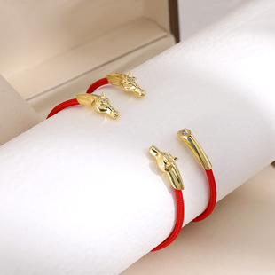 宋茜同款 新年本命年马年红绳手镯开口银镀金情人节圣诞礼物女
