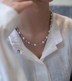 气质款 精品淡水极光澳白色ak珍珠锁骨链项链高级星空蓝真多麻