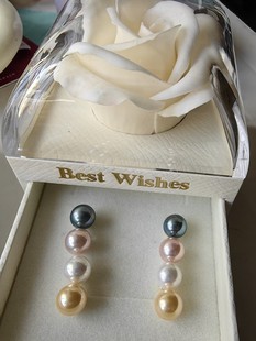 情人节惊艳礼物西班牙Alegrias极光贝壳澳白色珍珠耳钉玫瑰花礼盒