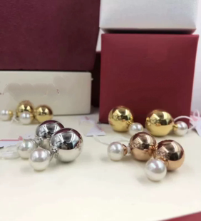 西班牙小众波西米亚人前后气质金属球极光澳白色珍珠耳钉耳环 女