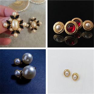 英国20 30年代VINTAGE中古复古水晶马贝珍珠系列耳钉送女神礼物