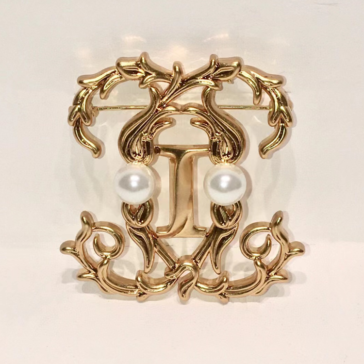 法国皇室风铜镀24K真金珍珠胸针