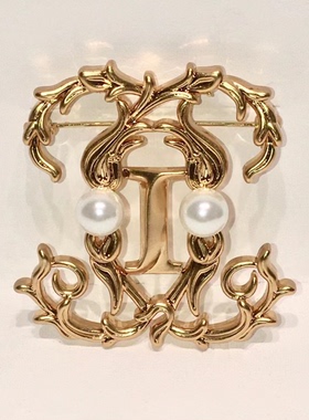 法国INTERDEE品牌logo设计优雅皇室贵族风铜镀24K真金珍珠胸针 女