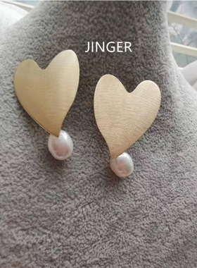 法国巴黎设计师JINGER手工18K金几何桃心天然巴洛克珍珠耳钉耳环