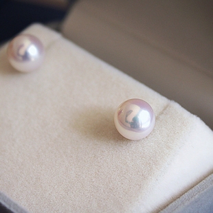 强光小灯泡镜面淡水珍珠耳钉S925银18k金耳饰白透粉堪比日本akoya