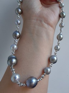 倪妮同款 海水大溪地黑珍珠真多麻满天星莫兰迪混彩巴洛克珍珠项链