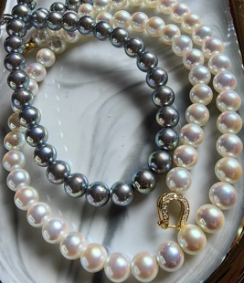 西班牙风波西米亚极光镜面akoya天女粉大溪地银蓝绿贝壳珍珠项链