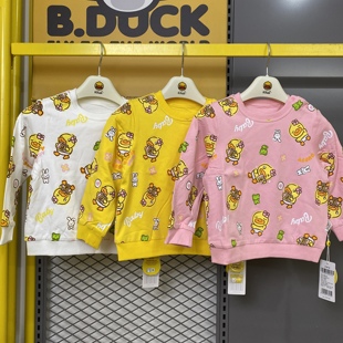 B.Duck小黄鸭童装 满印双层纯棉女孩上衣 儿童卫衣女童2026秋冬新款