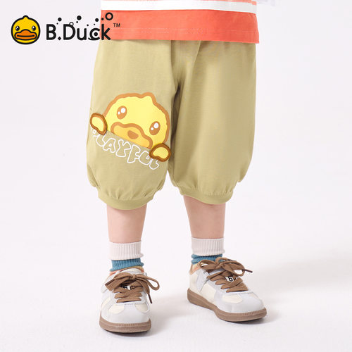 B.Duck小黄鸭儿童七分裤夏季男童宽松灯笼裤宝宝卡通印花束脚短裤