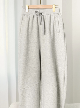 灰色休闲裤女高腰宽松直筒束脚裤冬季保暖羊绒裤25036