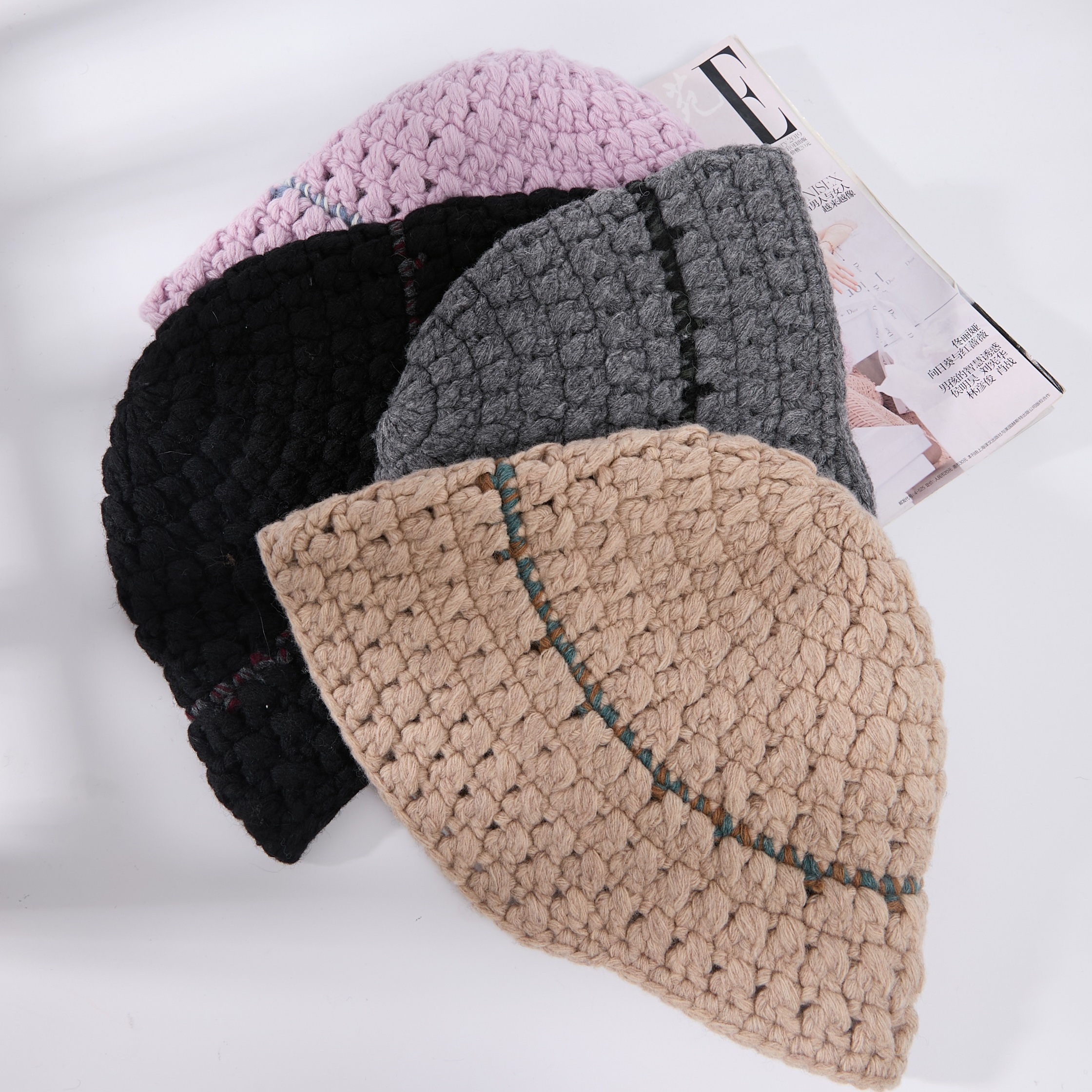 文艺风镂空钩针保暖毛线帽女款