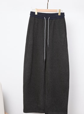 2025冬新款黑灰抽绳直筒休闲裤加绒女裤2568c160