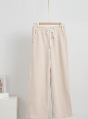 奶茶色色韩系高腰灯芯绒阔腿裤女抽绳休闲裤显瘦垂感SS-24162C