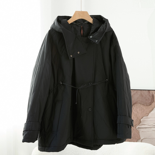 轻奢小众羊驼绒连帽大衣中长款女