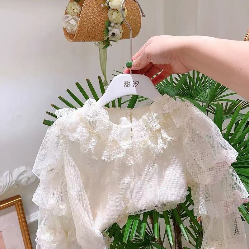 女童蕾丝长袖打底衫25秋冬加绒韩版儿童女宝洛丽塔内搭柔软蝴蝶结