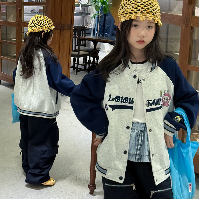 炸街外套女童秋季新款宽松韩版休闲港风潮牌夹克棒球服外套开衫