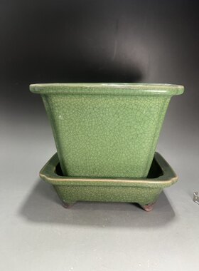 宋代龙泉青釉四方带拖花盆 古玩古董厂货瓷器收藏菖蒲多肉花盆