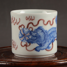 чашка 景德镇精品瓷器手绘青花釉里红麒麟绣球小杯子茶杯居家生活陶瓷