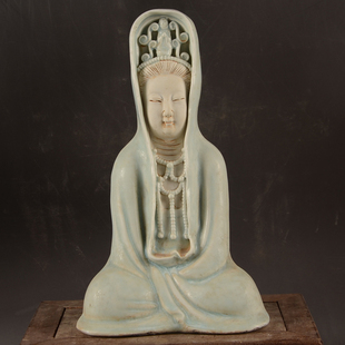 宋湖田窑影青釉观音坐像摆件金品雕塑瓷景德镇七八十年代厂货瓷器