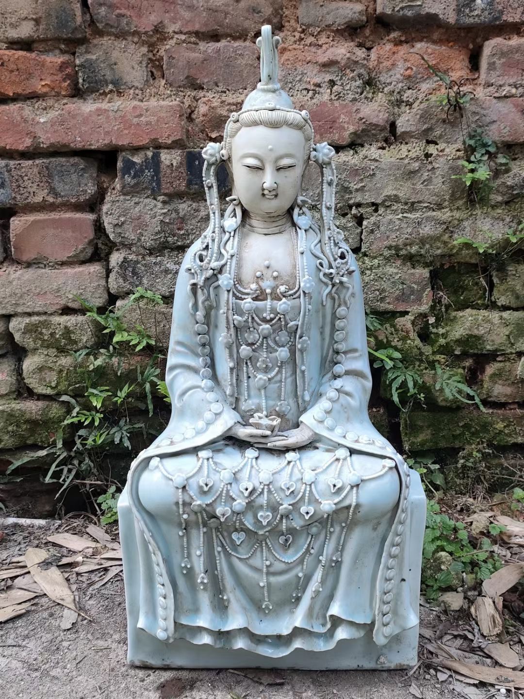 宋瓷湖田窑影青釉观音座像雕塑瓷摆件古玩古董旧货老货精品瓷收藏