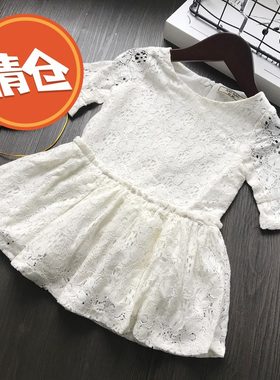 女童宝宝蕾丝镂空全棉洋气连衣裙