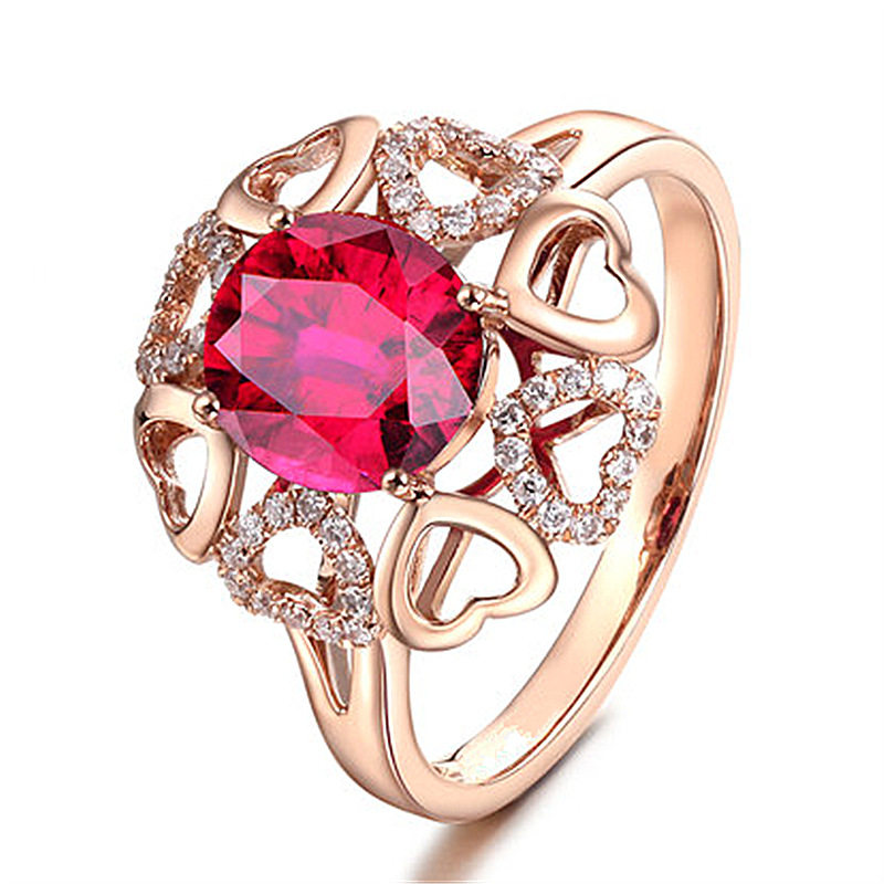 欧美镂空心形戒指 红宝石爱心形戒指环 抢眼大气轻奢独特卓越戒指