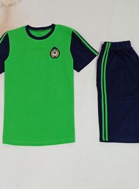 夏季薄款深蓝色短裤加两道绿杠中小学生校服裤班服定制