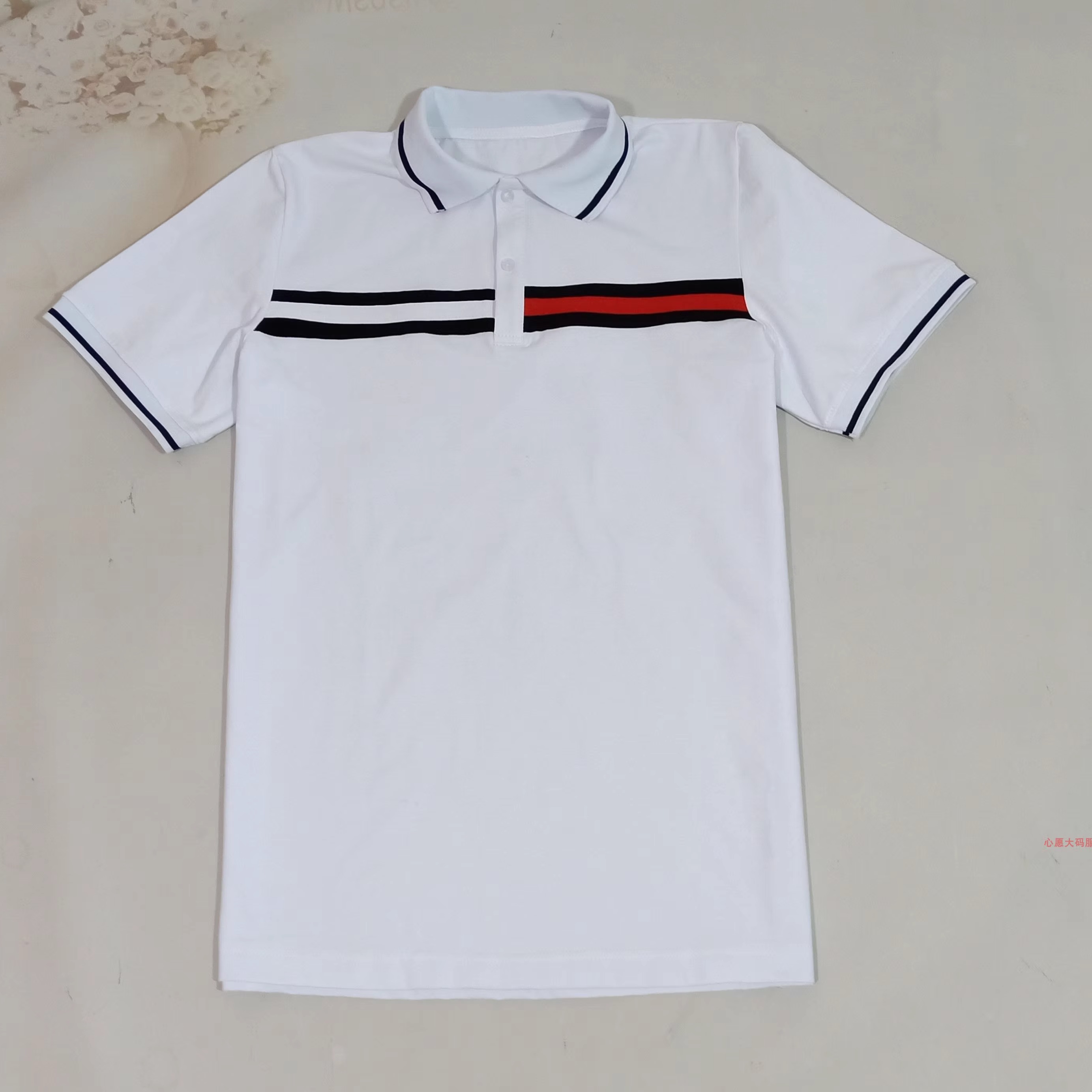 夏款纯白色莱卡棉男女学生短袖校服班服黑白撞色仿制